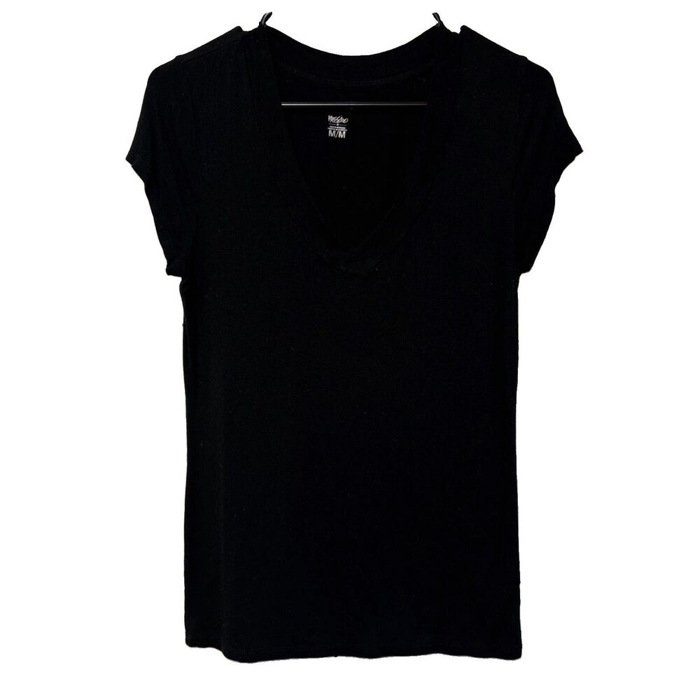 Mossimo Supply Co Black Basic V-Neck Top M Short Sleeve Pullover Stretch